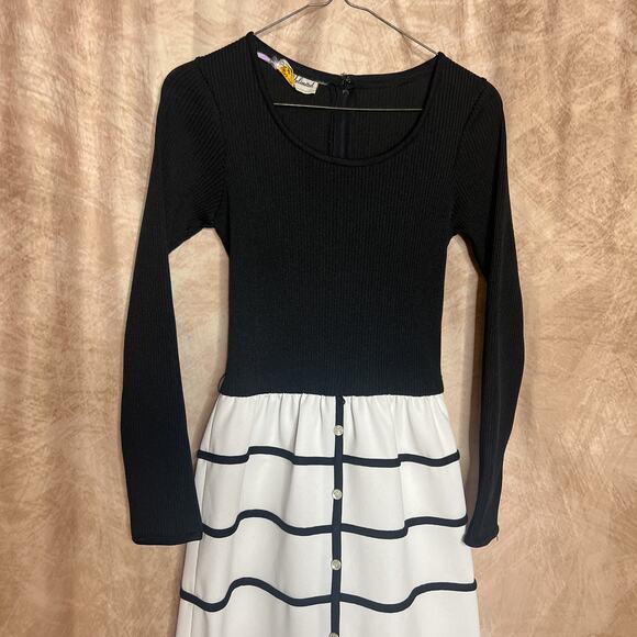 Vintage 70s Ayres Unlimited Two Tone Ribbed Geometric Print Maxi Dress Mod Retro - Picture 10 of 13